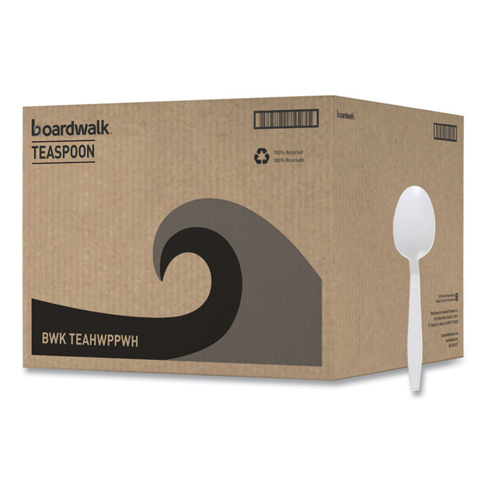 BOARDWALK TEAHWPPWH Heavyweight Polypropylene Cutlery, Spoon, Plastic, White, 1,000/Carton
