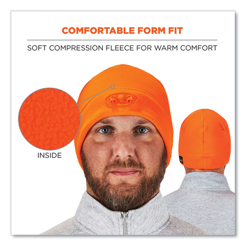 TENACIOUS HOLDINGS, INC. ergodyne® 16804 N-Ferno 6804 Skull Cap Winter Hat with LED Lights, One Size Fits Most, Orange