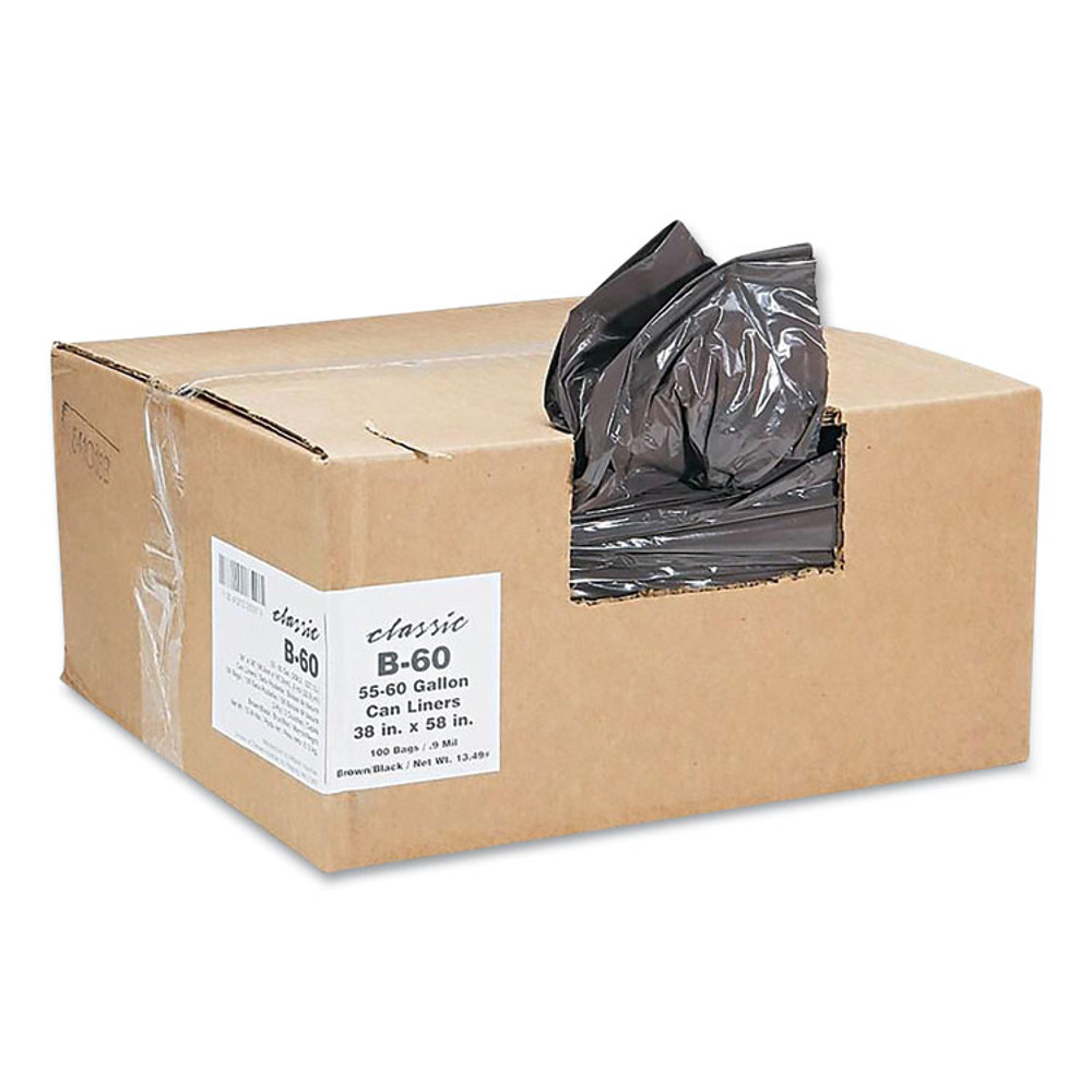 WEBSTER INDUSTRIES Classic B60790196 Linear Low-Density Can Liners, 55 to 60 gal, 0.9 mil, 38" x 58", Black, 10 Bags/Roll, 10 Rolls/Carton