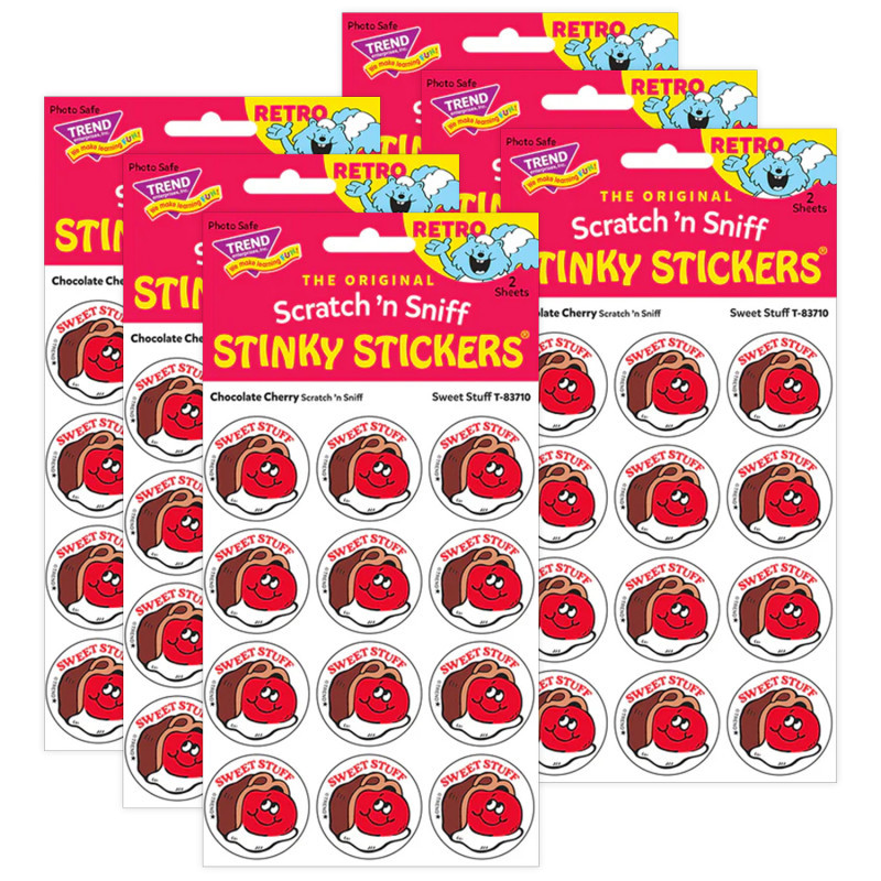 TREND ENTERPRISES INC. TREND Sweet Stuff/Chocolate Cherry scent Retro Scratch 'n Sniff Stinky Stickers®, 24 Per Pack, 6 Packs