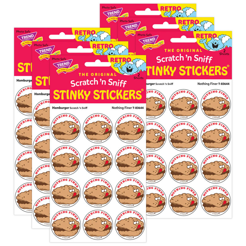 TREND ENTERPRISES INC. TREND Nothing Finer/Hamburger scent Retro Scratch 'n Sniff Stinky Stickers®, 24 Per Pack, 6 Packs