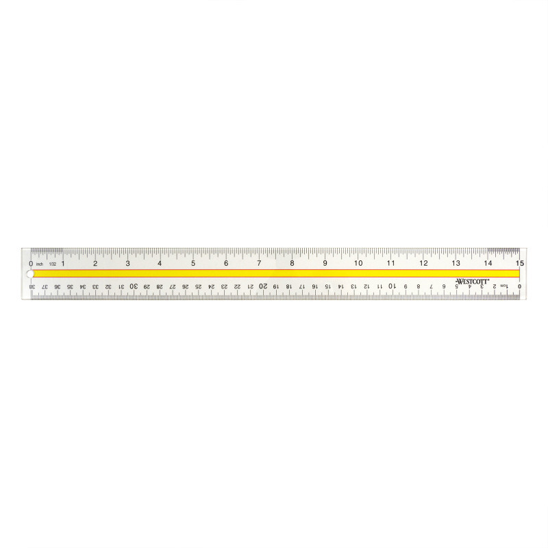 ACME UNITED CORPORATION Westcott® Acrylic Data Highlight Reading Ruler With Tinted Guide, 15 in Long, Clear/Yellow