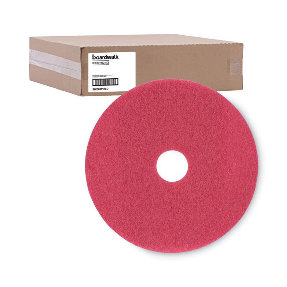 BOARDWALK 4019RED Buffing Floor Pads, 19" Diameter, Red, 5/Carton