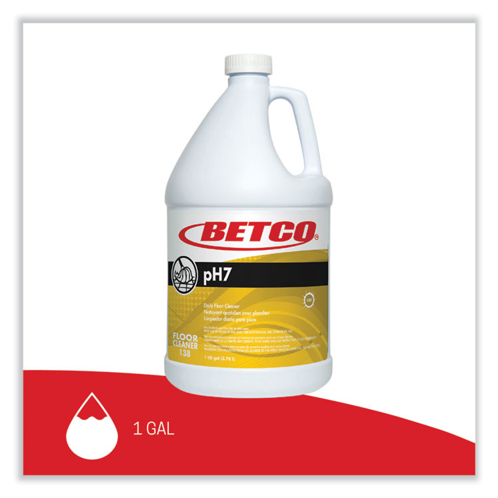 BETCO CORPORATION 1380400 pH7 Floor Cleaner, Lemon Scent, 1 gal Bottle, 4/Carton