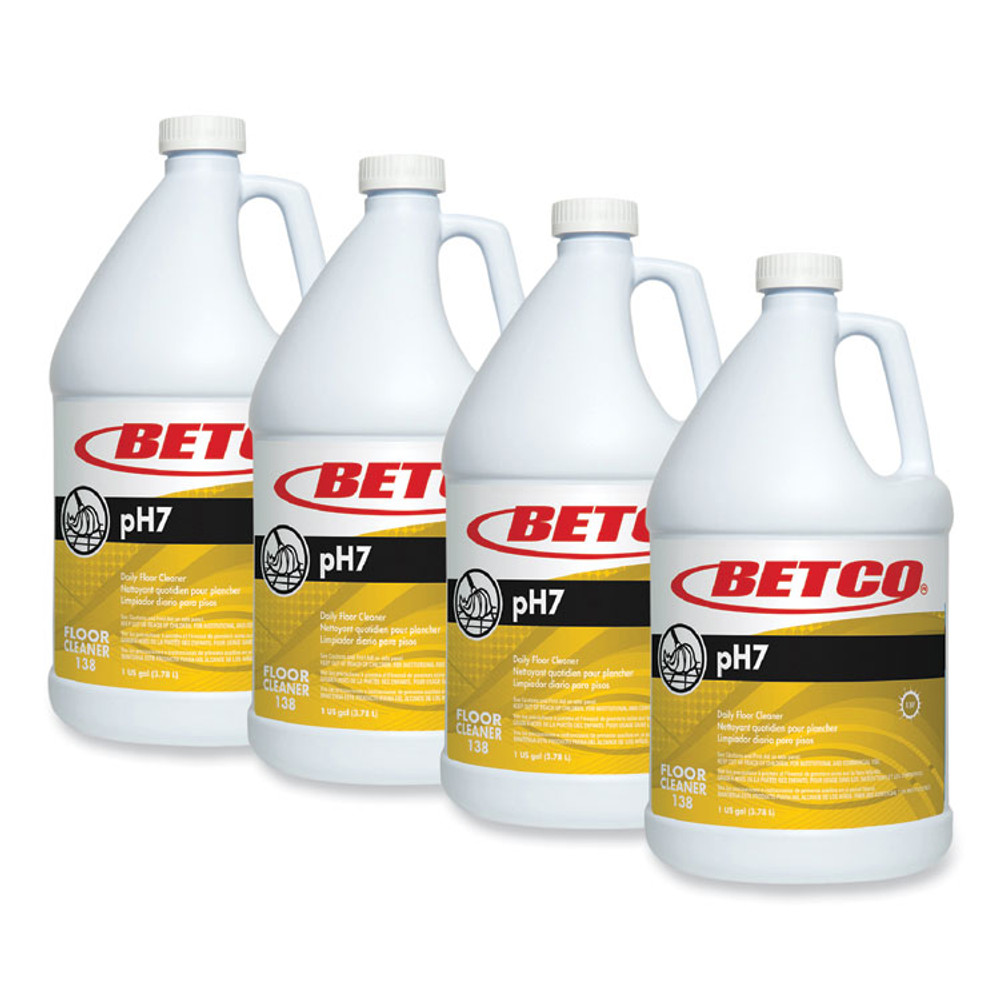 BETCO CORPORATION 1380400 pH7 Floor Cleaner, Lemon Scent, 1 gal Bottle, 4/Carton