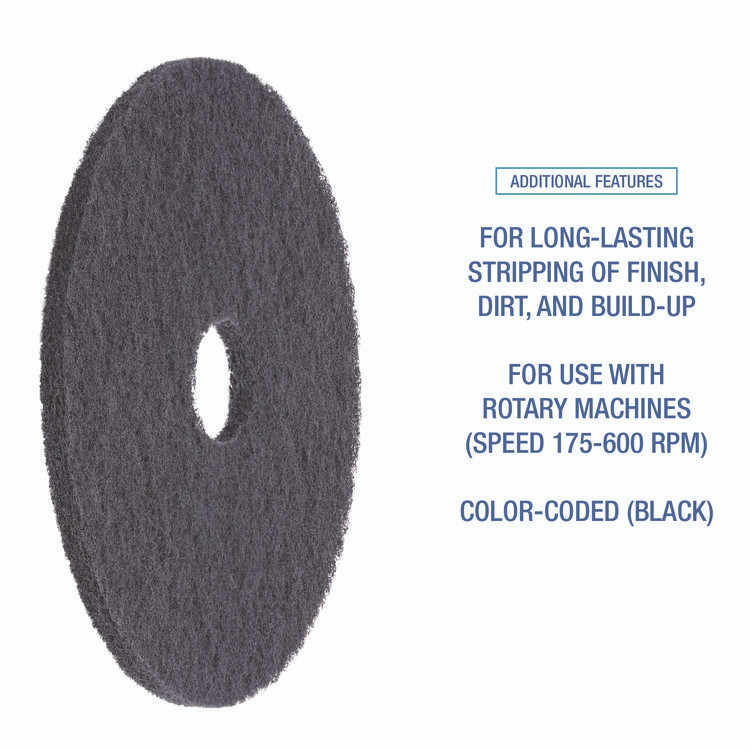 BOARDWALK 4015 BLA Stripping Floor Pads, 15" Diameter, Black, 5/Carton