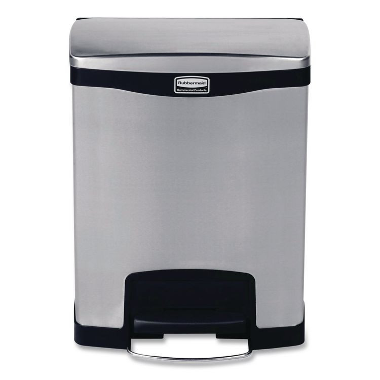 RUBBERMAID COMMERCIAL PROD. 1901985 Slim Jim Stainless Steel Step-On Container, Front Step Style, 8 gal, Stainless Steel, Black