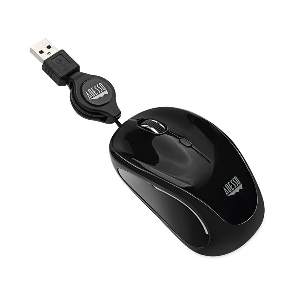 ADESSO INC IMOUSES8B Illuminated Retractable Mouse, USB 2.0, Left/Right Hand Use, Black
