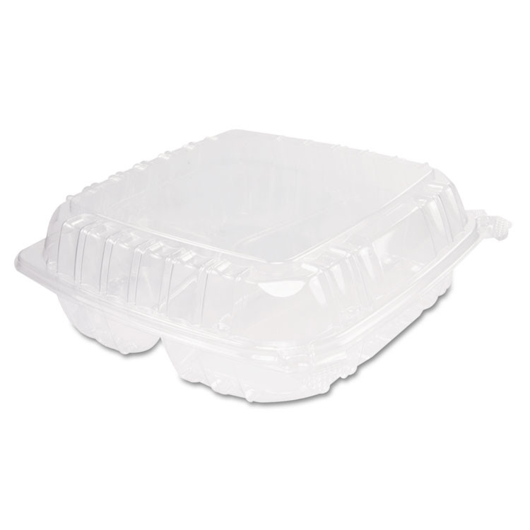 DART C95PST3 ClearSeal Hinged-Lid Plastic Containers, 3 Compartments, 9.4 x 8.9 x 3, Plastic, 100/Bag, 2 Bags/Carton