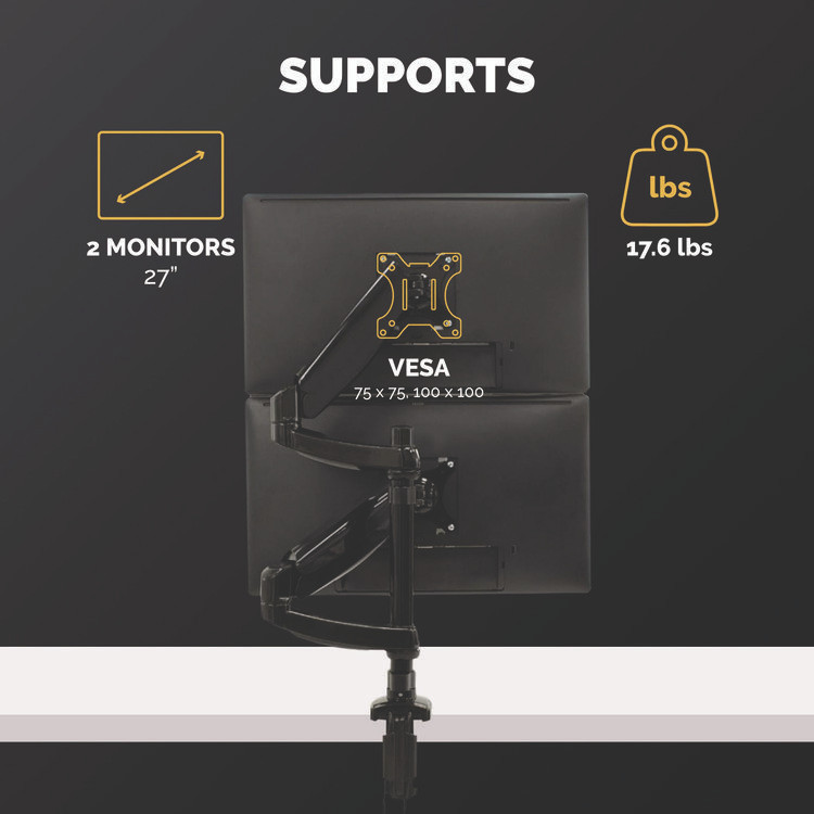 FELLOWES MFG. CO. 8043401 Platinum Series Dual Stacking Arm for 27" Monitors, 360 deg Rotation, 180 deg Tilt, 360 deg Pan, Black, Supports 22 lb