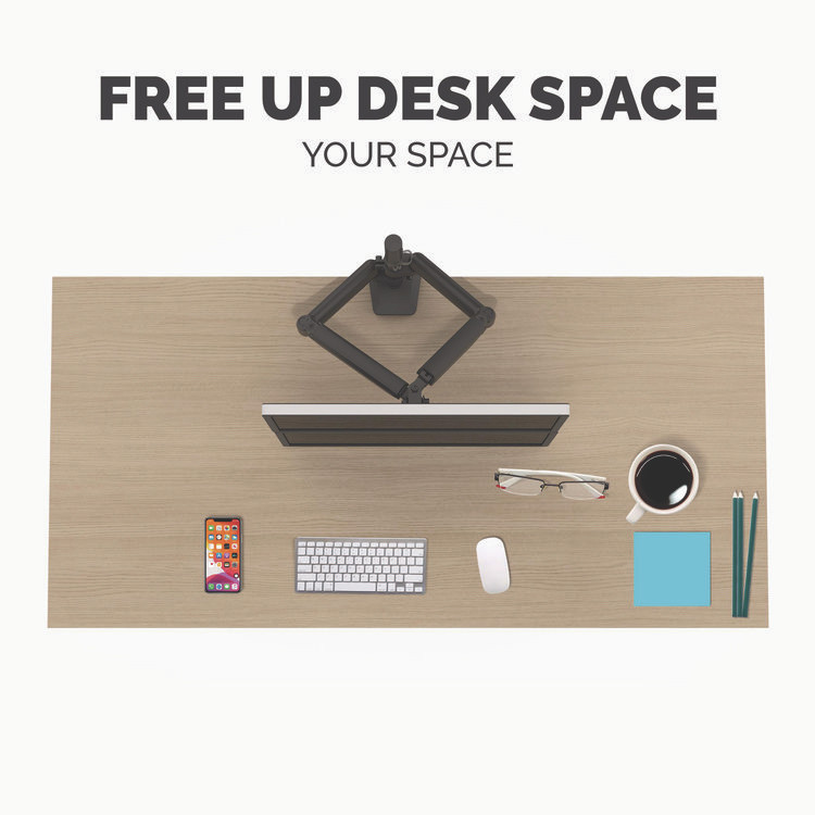 FELLOWES MFG. CO. 8043401 Platinum Series Dual Stacking Arm for 27" Monitors, 360 deg Rotation, 180 deg Tilt, 360 deg Pan, Black, Supports 22 lb