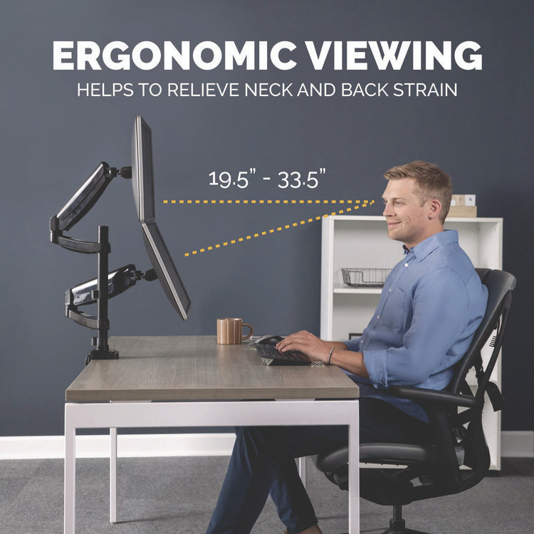 FELLOWES MFG. CO. 8043401 Platinum Series Dual Stacking Arm for 27" Monitors, 360 deg Rotation, 180 deg Tilt, 360 deg Pan, Black, Supports 22 lb
