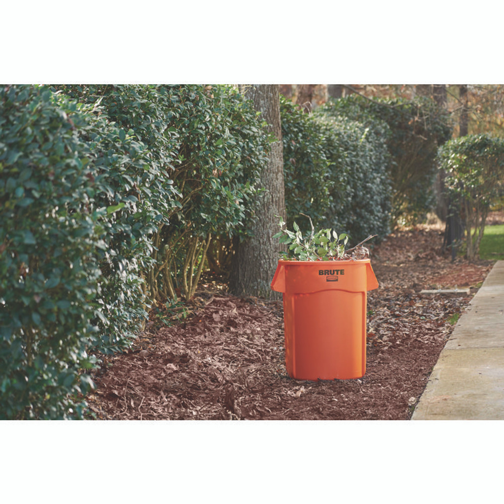 RUBBERMAID COMMERCIAL PROD. 2119307 Brute Round Container, 44 gal, Plastic, Orange