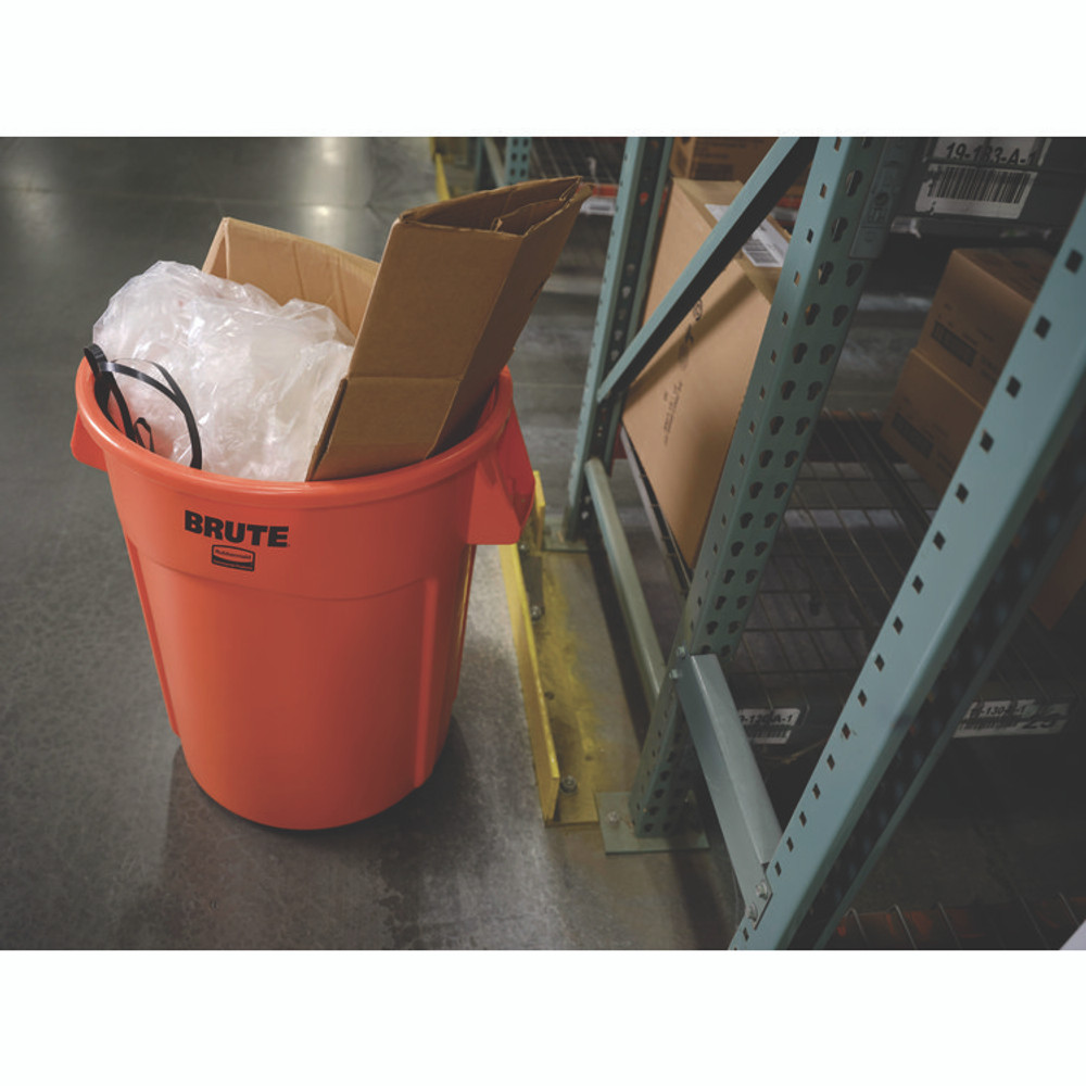 RUBBERMAID COMMERCIAL PROD. 2119307 Brute Round Container, 44 gal, Plastic, Orange