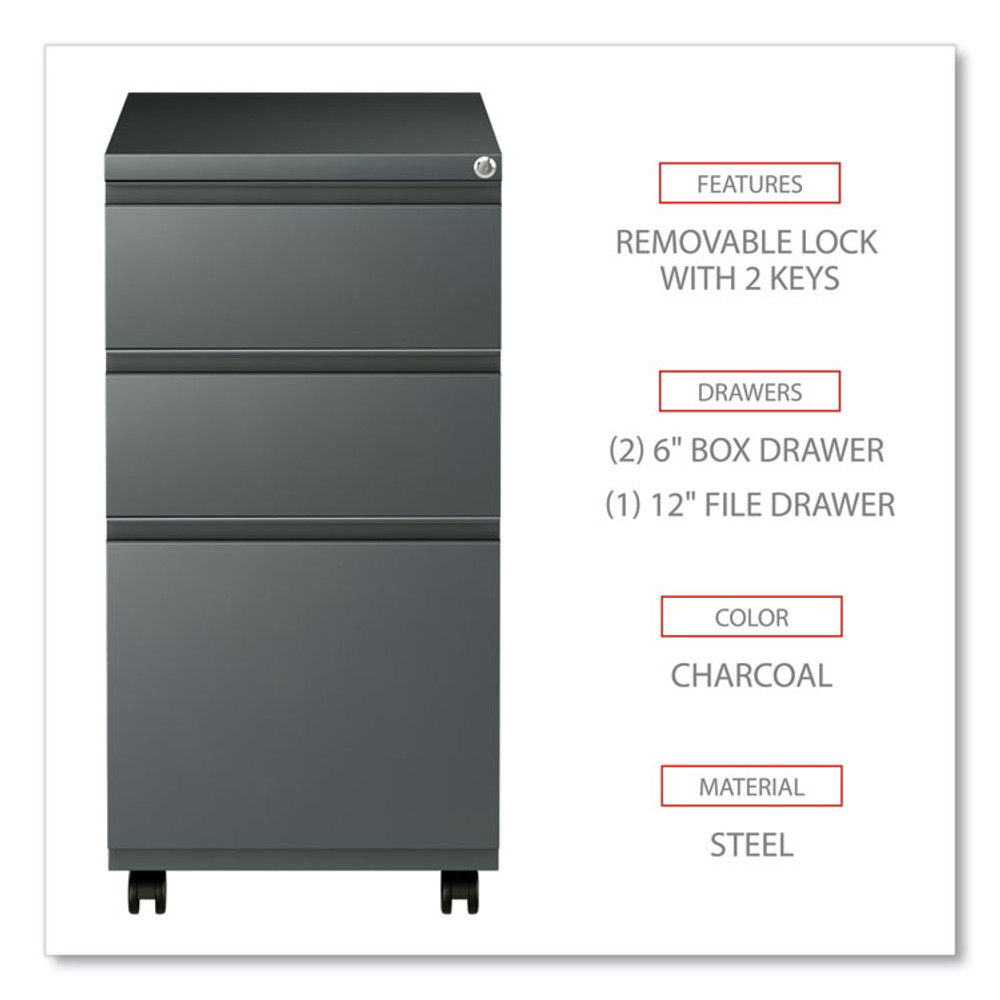 ALERA PBBBFCH File Pedestal with Full-Length Pull, Left or Right, 3-Drawers: Box/Box/File, Legal/Letter, Charcoal, 14.96" x 19.29" x 27.75"