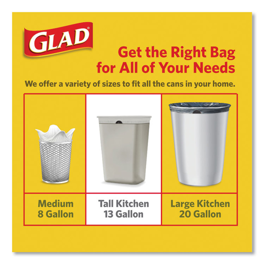 CLOROX SALES CO. Glad® 78564 ForceFlex MaxStrength Tall Kitchen Drawstring Trash Bags, 13 gal, Fresh Clean Scent, 23.75" x 25.38", White, 120/Box