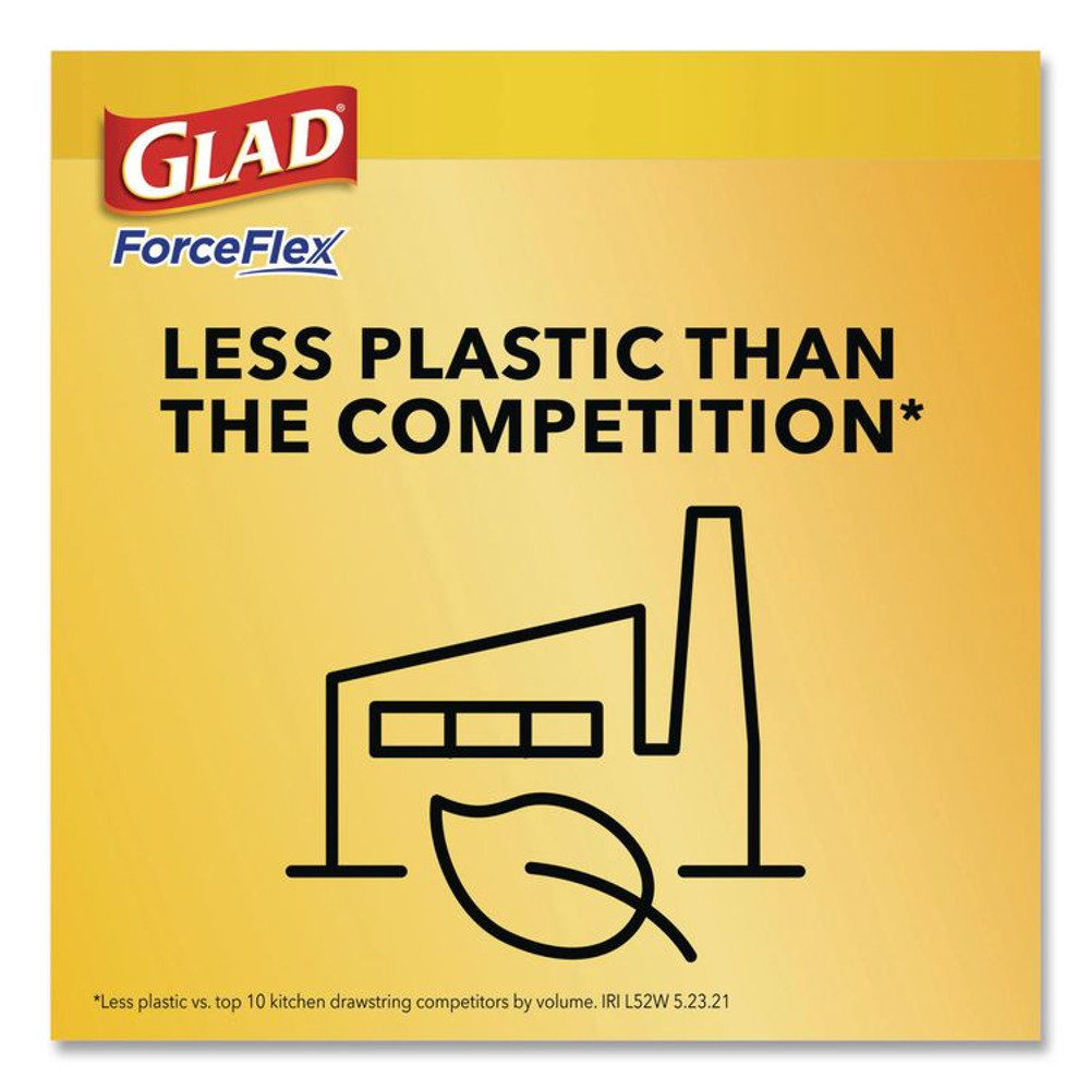 CLOROX SALES CO. Glad® 78564 Tall Kitchen Drawstring Trash Bags with LeakGuard, 13 gal, Unscented, 23.47" x 25.38", White, 120/Box