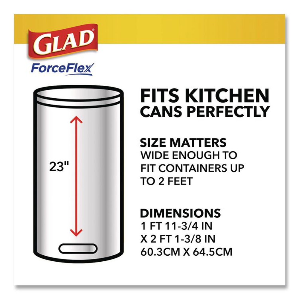 CLOROX SALES CO. Glad® 78564 Tall Kitchen Drawstring Trash Bags with LeakGuard, 13 gal, Unscented, 23.47" x 25.38", White, 120/Box