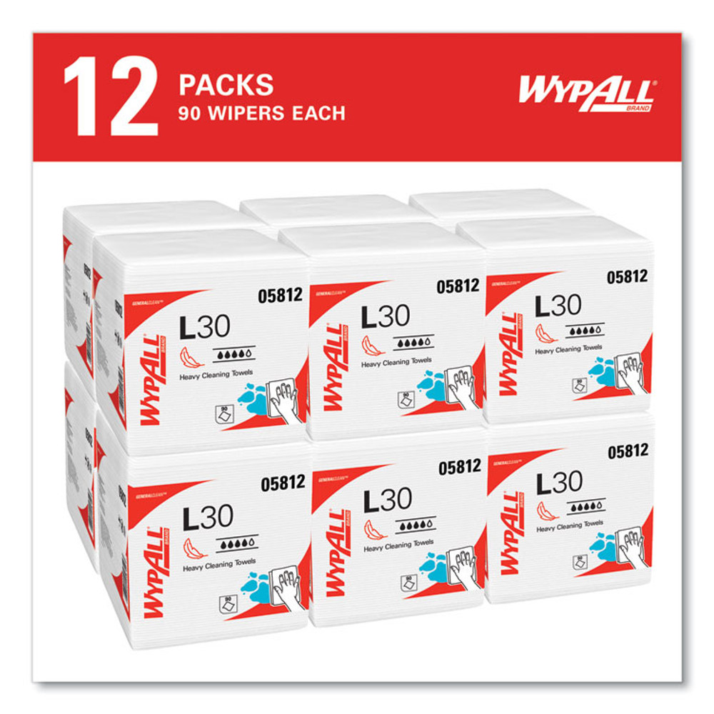 KIMBERLY-CLARK PROFESSIONAL WypAll® 05812 L30 Towels, Quarter Fold, 12.5 x 12, 90/Polypack, 12 Polypacks/Carton