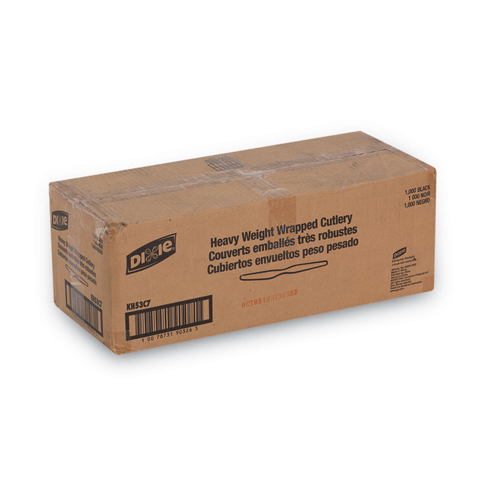 GEORGIA PACIFIC Dixie® KH53C7 Individually Wrapped Heavyweight Knives, Plastic, Black, 1,000/Carton