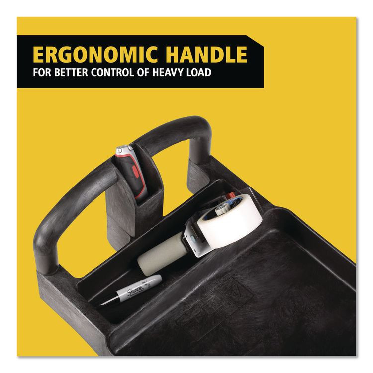 RUBBERMAID COMMERCIAL PROD. 450088BK BRUTE Heavy-Duty Utility Cart with Lipped Shelves, Plastic, 2 Shelves, 500 lb Capacity, 17.13" x 38.5" x 38.88", Black