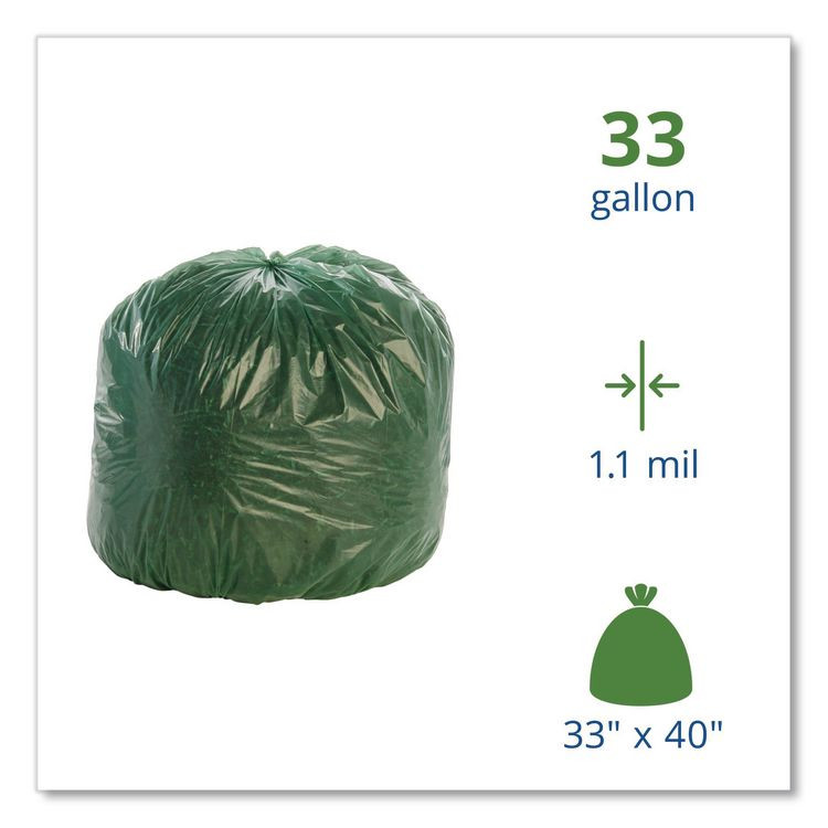 STOUT by Envision™ G3340E11 Controlled Life-Cycle Plastic Trash Bags, 33 gal, 1.1 mil, 33" x 40", Green, 40/Box