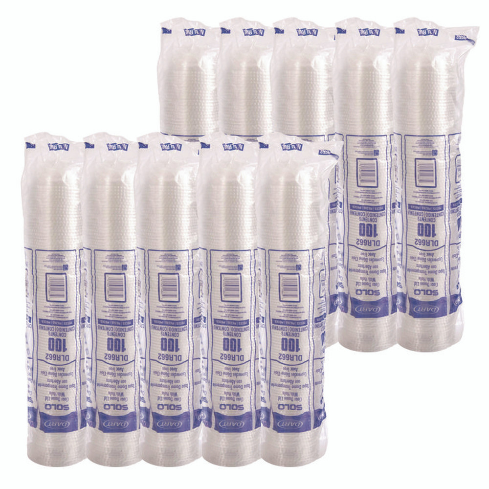 DART SOLO® DLR662 Dome-Top Cold Cup Lids, Fits 16 oz Cold Cups, Plastic, Clear, 1,000/Carton