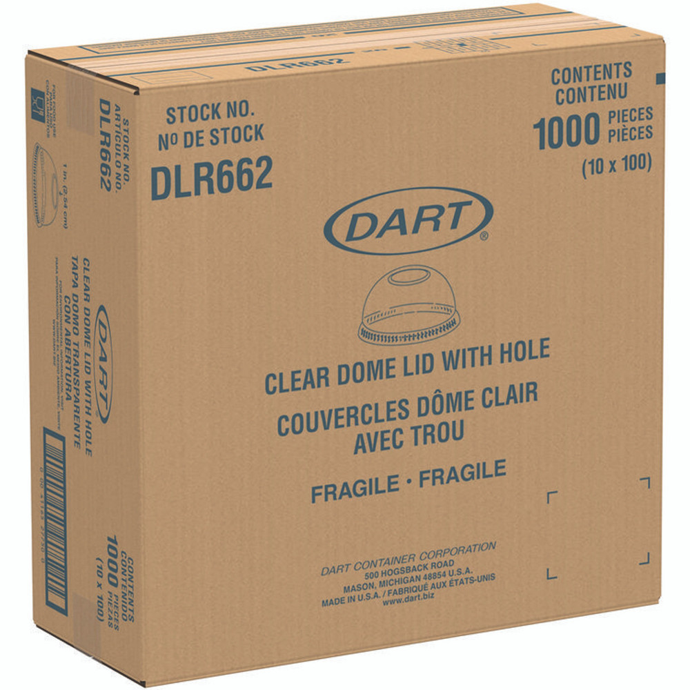 DART SOLO® DLR662 Dome-Top Cold Cup Lids, Fits 16 oz Cold Cups, Plastic, Clear, 1,000/Carton