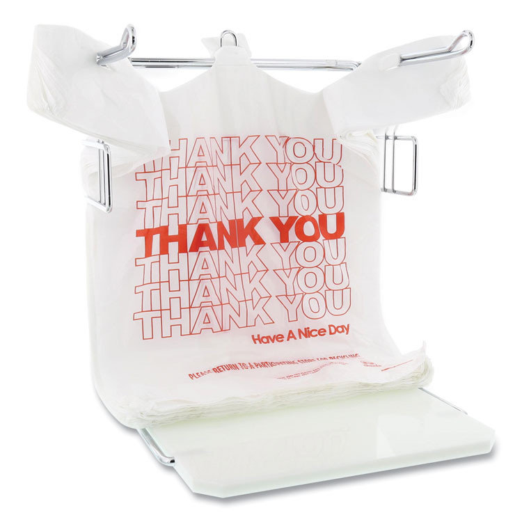 AMERCAREROYAL RPTYB6FS Thank You Bags, Thank You - Have a Nice Day Labeling, Cut-Out Handles, 13" x 8" x 23", White/Red, 1,000/Carton