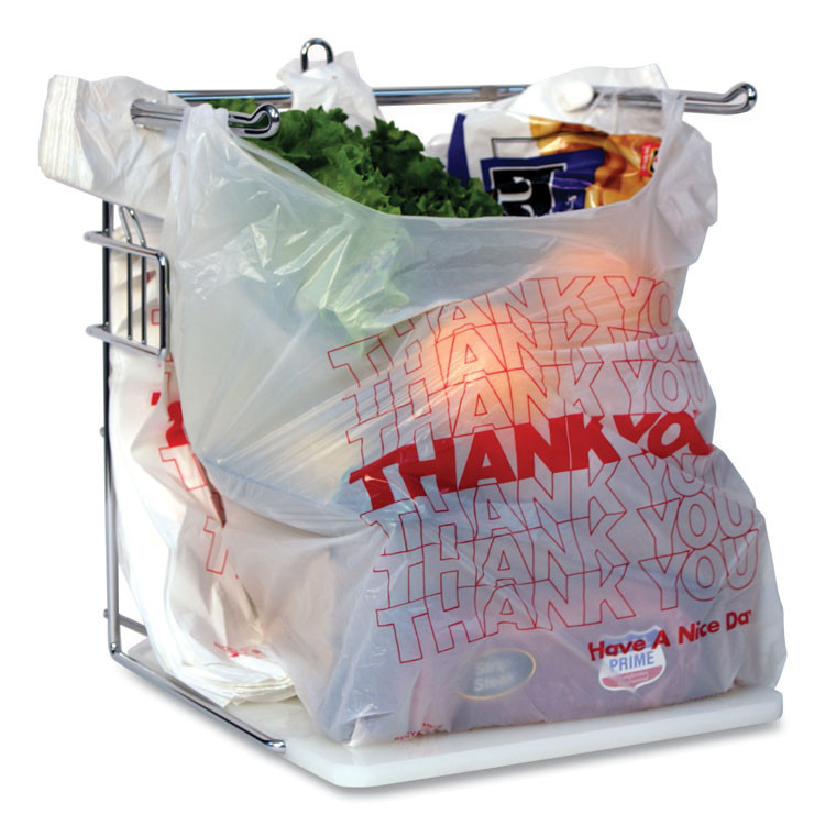 AMERCAREROYAL RPTYB6FS Thank You Bags, Thank You - Have a Nice Day Labeling, Cut-Out Handles, 13" x 8" x 23", White/Red, 1,000/Carton