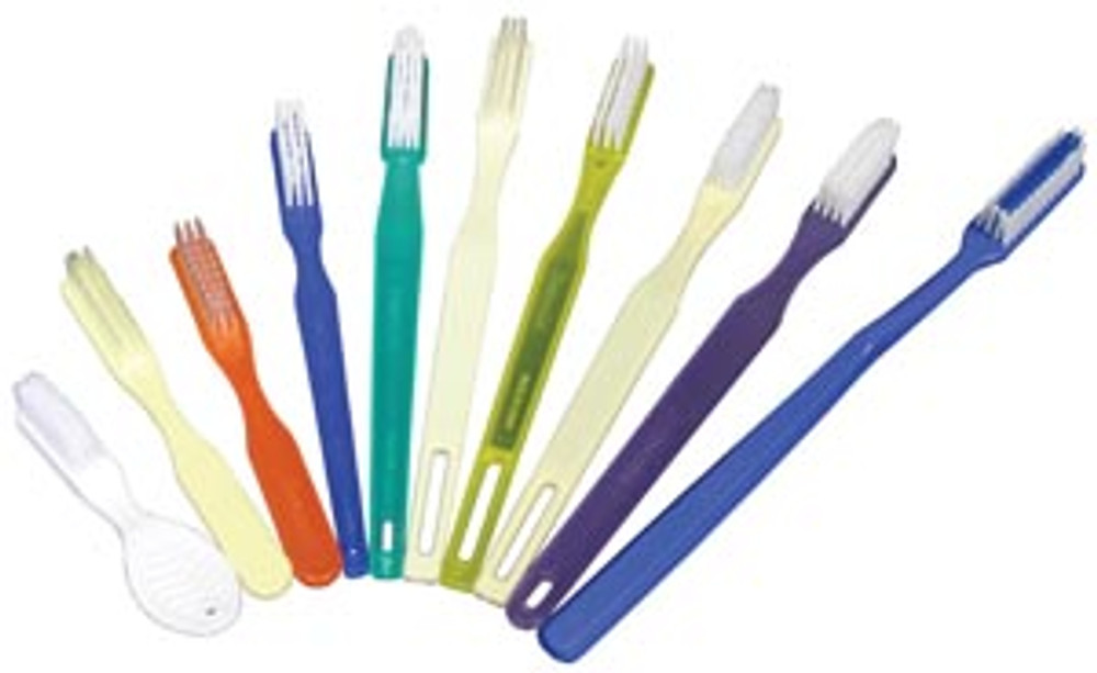 Dukal Corporation  TB46 Toothbrush, 46 Tuft, Translucent Green Handle, Rounded White Nylon Bristles, 144/bx, 10 bx/cs