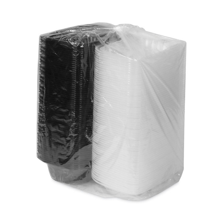 PACTIV EVERGREEN CORPORATION DC961000B000 EarthChoice Vented Dual Color Microwavable Hinged Lid Container, 34 oz, 9 x 6 x 3.1, Black/Clear, Plastic, 140/Carton