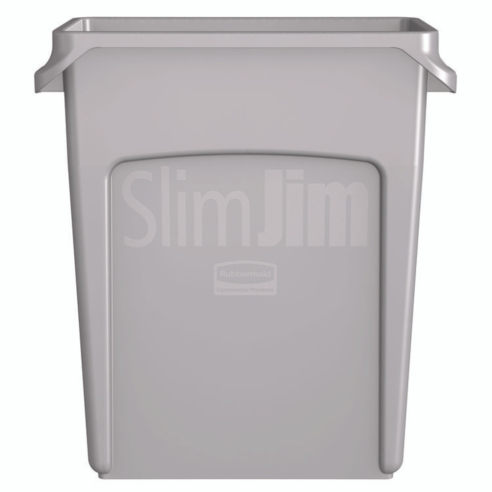 RUBBERMAID COMMERCIAL PROD. 1971258 Slim Jim Waste Container with Handles, 16 gal, Plastic, Light Gray