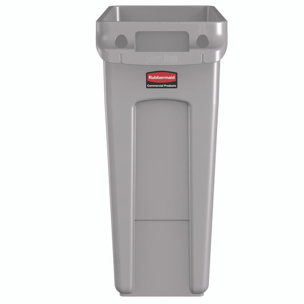 RUBBERMAID COMMERCIAL PROD. 1971258 Slim Jim Waste Container with Handles, 16 gal, Plastic, Light Gray