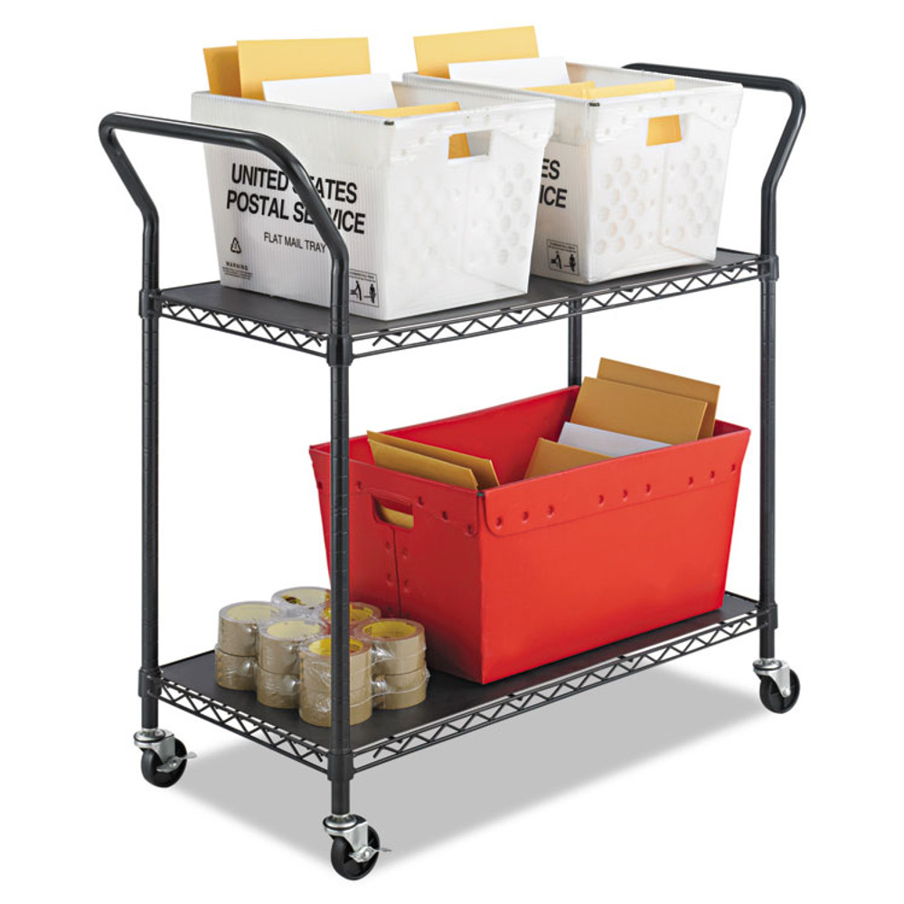 SAFCO PRODUCTS 5337BL Wire Utility Cart, Metal, 2 Shelves, 400 lb Capacity, 43.75" x 19.25" x 40.5", Black