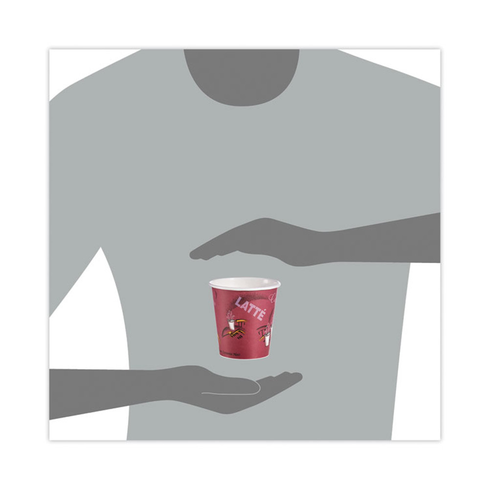 DART SOLO® 510SI Paper Hot Drink Cups in Bistro Design, 3.54" Diameter x 3.61" h, 10 oz, Maroon, 1,000/Carton