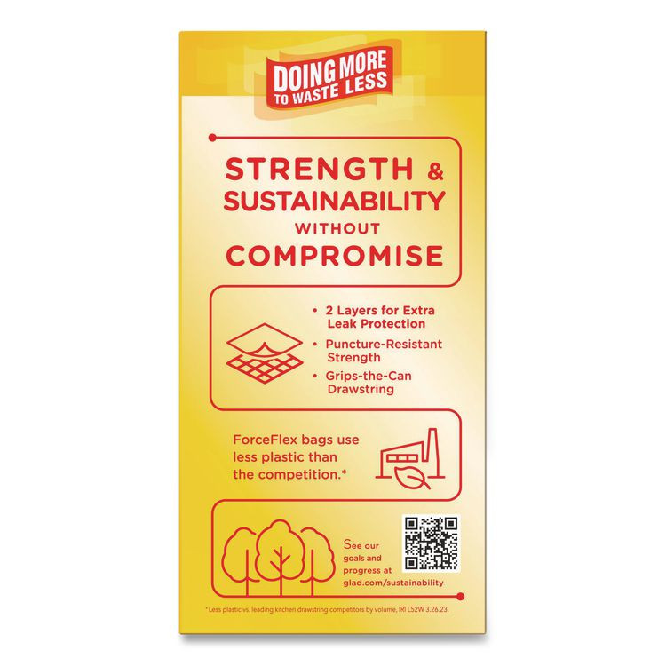 CLOROX SALES CO. Glad® 78361 ForceFlex Kitchen Drawstring Trash Bags, 13 gal, Gain Fresh Clean Scent, 24 x 27.38, White, 40 Bags/Box, 6 Boxes/Carton