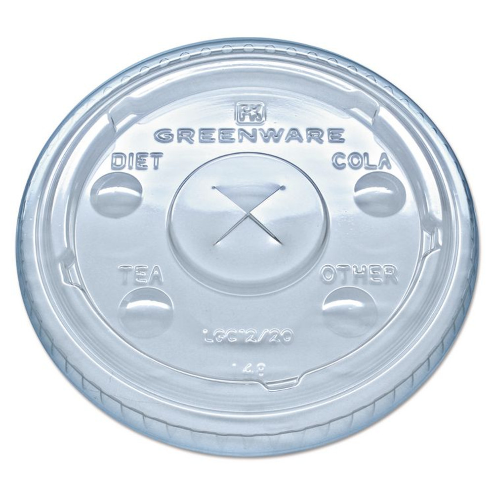 FABRI-KAL LGC12/20 Greenware Cold Drink Lids, Fits 9 oz Old Fashioned Cups/12 oz Squat Cups/20 oz Cups, Plastic, Clear, 1,000/Carton