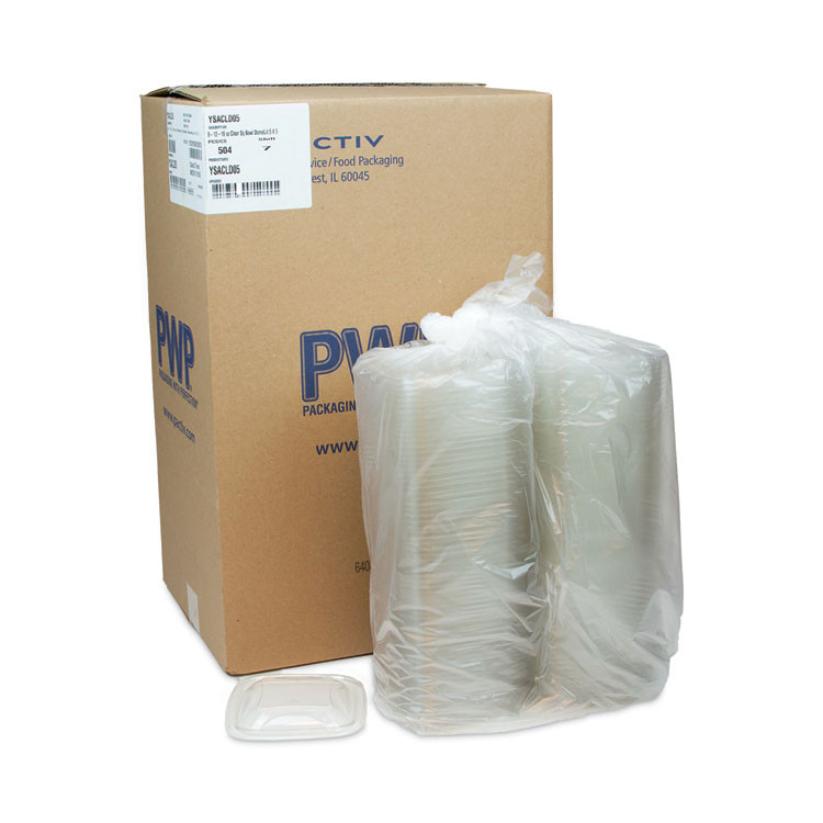 PACTIV EVERGREEN CORPORATION YSACLD05 EarthChoice Recycled PET Container Lid, For 8 oz/12 oz/16 oz Container Bases, 5.5 x 5.5 x 0.38, Clear, Plastic, 504/Carton