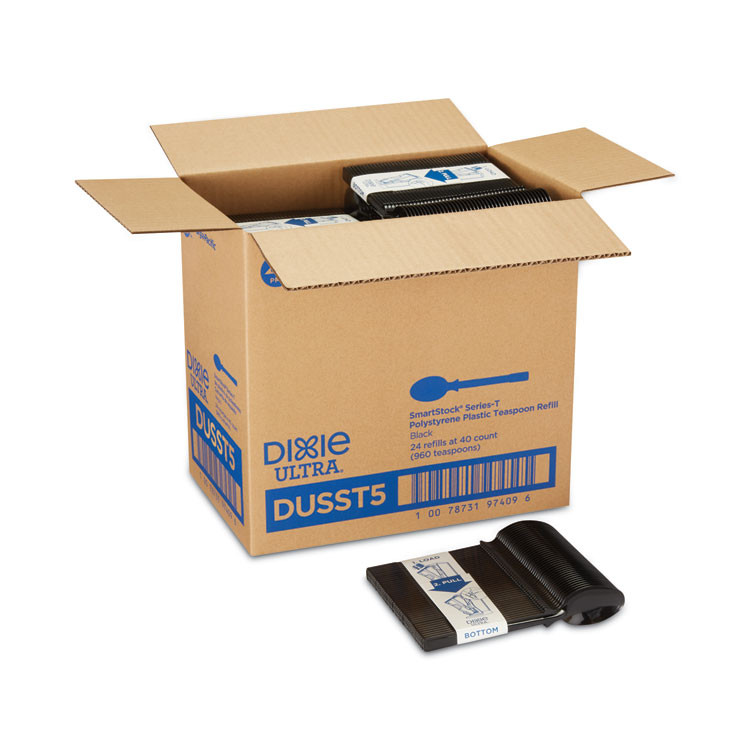 GEORGIA PACIFIC Dixie® DUSST5 SmartStock Tri-Tower Dispensing System Polystyrene Cutlery, Mediumweight Spoon, Plastic, Black, 40/Pack, 24 Packs/Carton