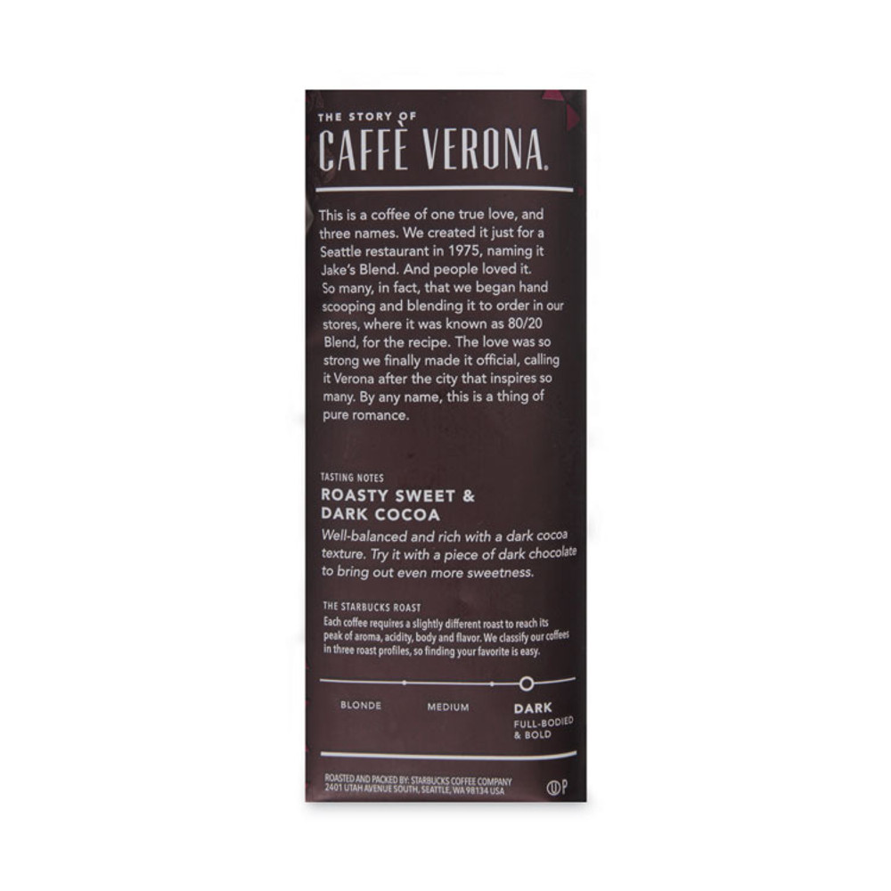 STARBUCKS COFFEE COMPANY 11018192 Coffee, Caffe Verona, 2.5 oz Packet, 18/Box