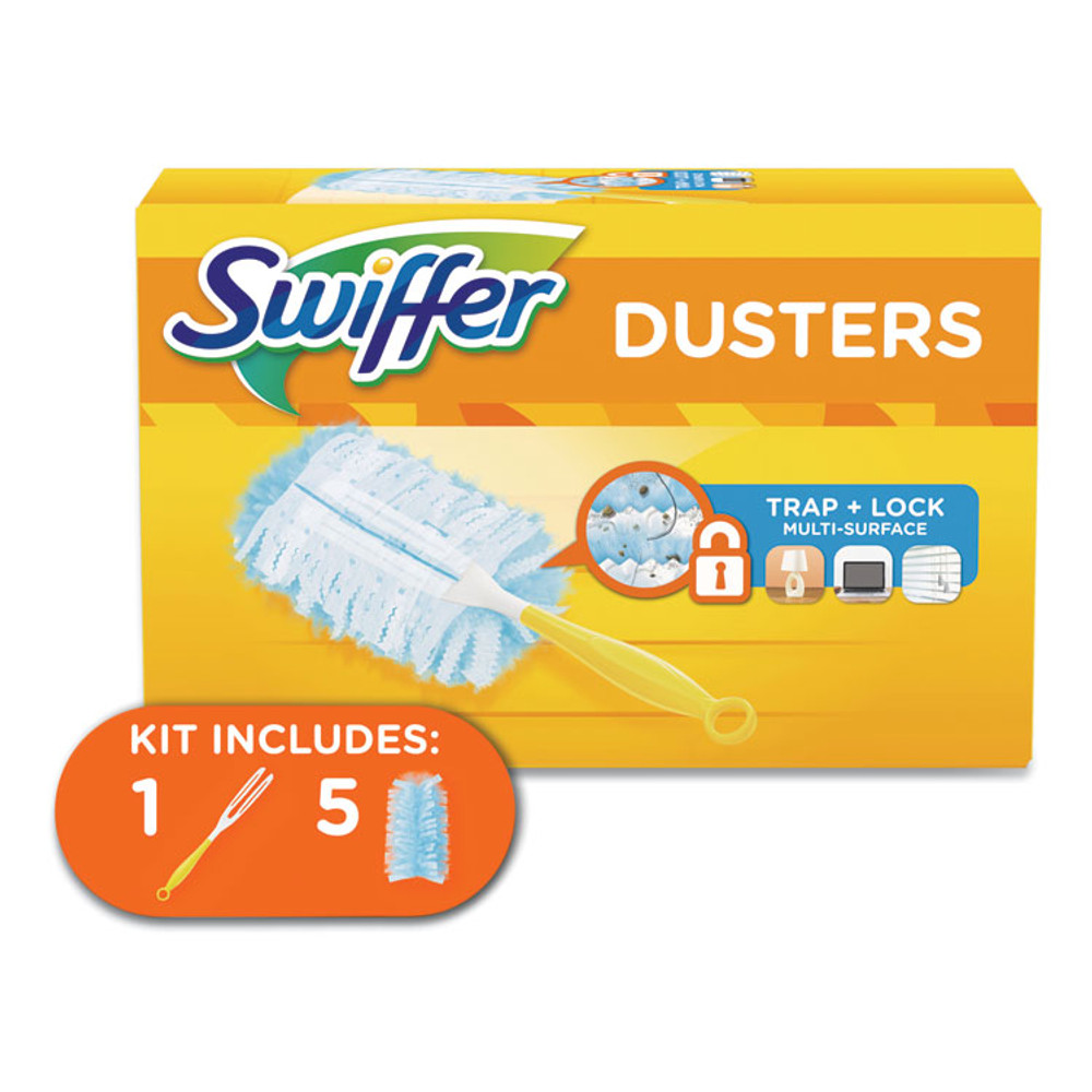 PROCTER & GAMBLE Swiffer® 11804KT Dusters Starter Kit, Dust Lock Fiber, 6" Handle, Blue/Yellow