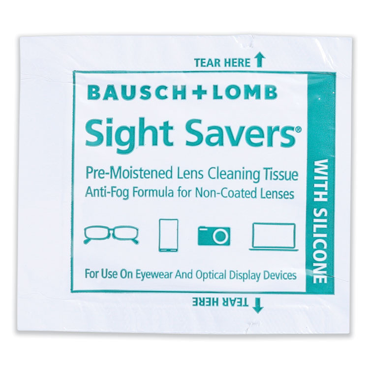 BAUSCH & LOMB, INC. 8576 Sight Savers Pre-Moistened Anti-Fog Tissues with Silicone, 8 x 5, 100/Box