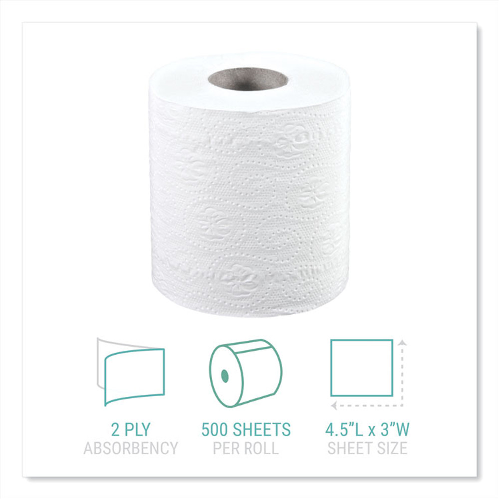 WINDSOFT 2405 Bath Tissue, Individually Wrapped Rolls, Septic Safe, 2-Ply, White, 500 Sheets/Roll, 48 Rolls/Carton