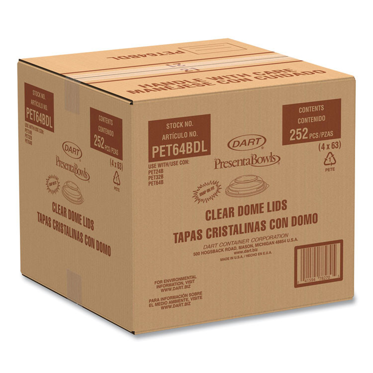 DART PET64BDL PresentaBowls Lids, Clear, Fits 24 oz to 64 oz Bowls, 7.3" Diameter x 1.1" h, Plastic, 252/Carton