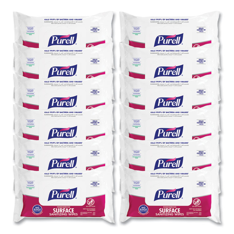 GO-JO INDUSTRIES PURELL® 937112CT Foodservice Surface Sanitizing Wipes, 1-Ply, 7.4 x 9, Fragrance-Free, White, 72/Pouch, 12 Pouches/Carton