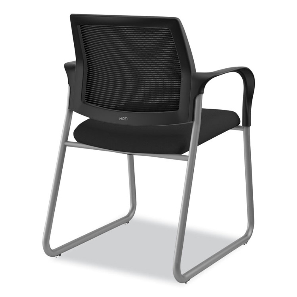 HON COMPANY IB108IMCU10P Ignition Series Mesh Back Guest Chair with Sled Base, Fabric Seat, 25" x 22" x 34", Black Seat, Black Back, Platinum Base