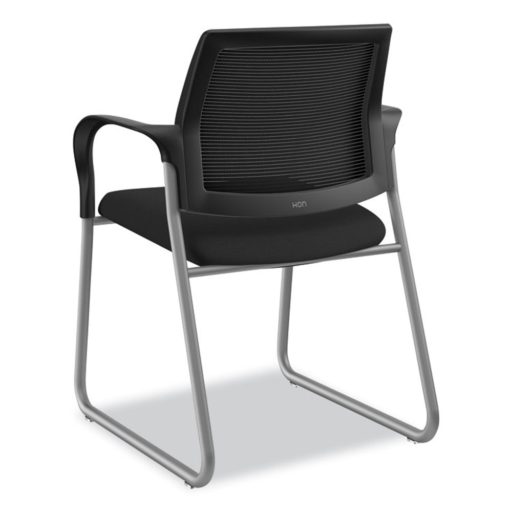 HON COMPANY IB108IMCU10P Ignition Series Mesh Back Guest Chair with Sled Base, Fabric Seat, 25" x 22" x 34", Black Seat, Black Back, Platinum Base