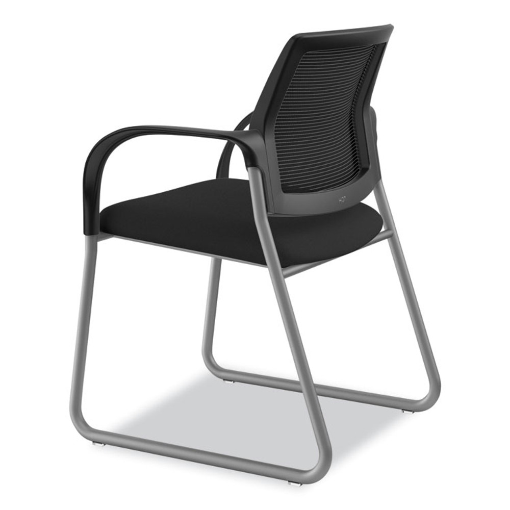 HON COMPANY IB108IMCU10P Ignition Series Mesh Back Guest Chair with Sled Base, Fabric Seat, 25" x 22" x 34", Black Seat, Black Back, Platinum Base