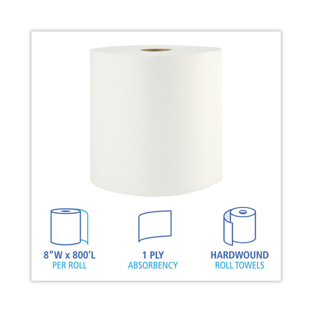 BOARDWALK 35XTRA Boardwalk Xtra Roll Towels, 1-Ply, 8" x 800 ft, White, 6 Rolls/Carton
